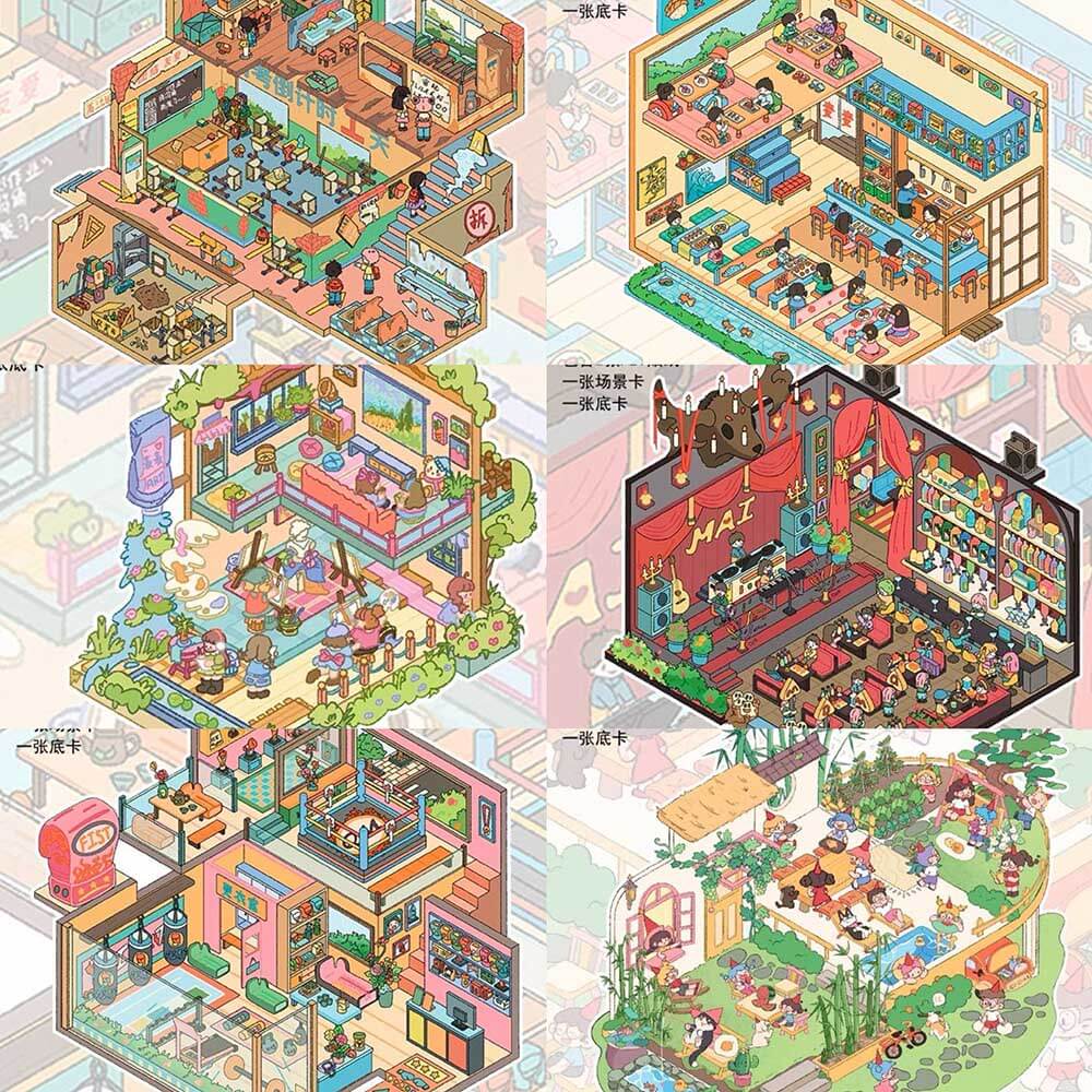 Maimai's Diverse World DIY 3D Scene Stickers 6 Lovely Miniature Scenes(M)