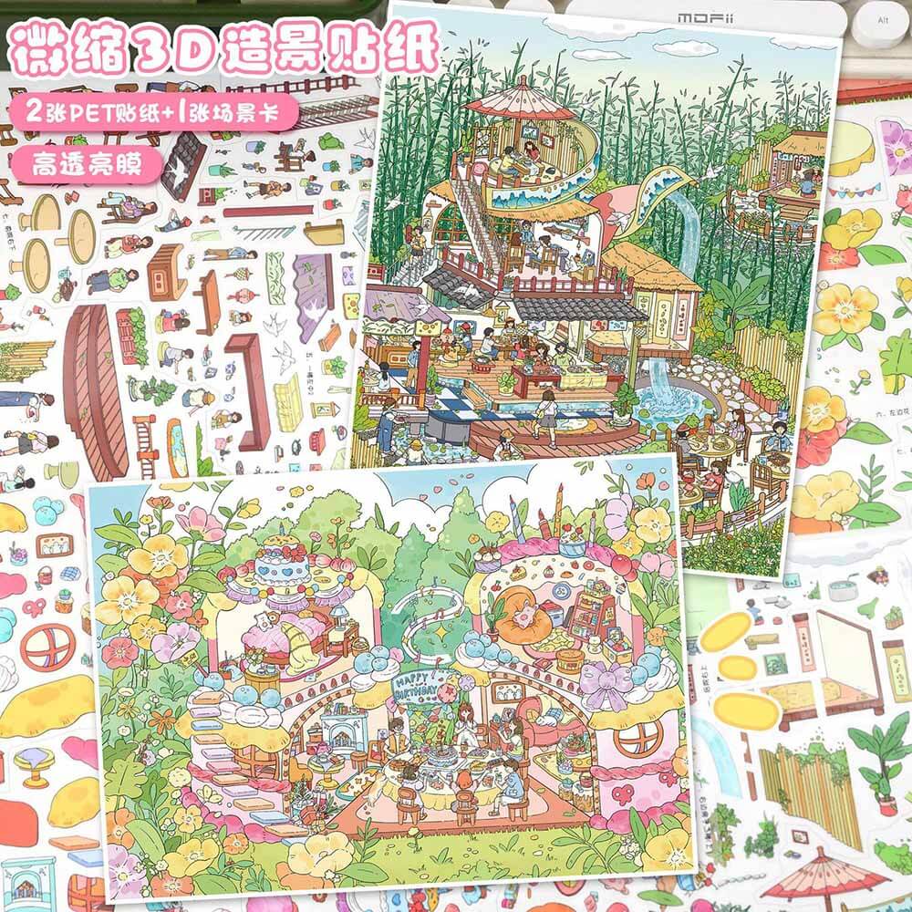 Tea & Treat DIY 3D Scene Stickers 2 Cute Miniature Scenes(L)