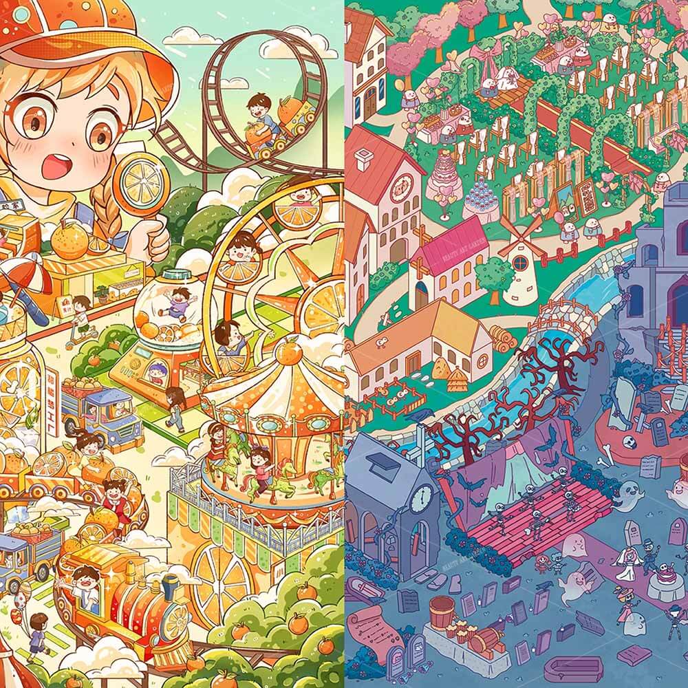 Mandarin Dreams DIY 3D Scene Stickers 2 Cute Miniature Scenes(L)