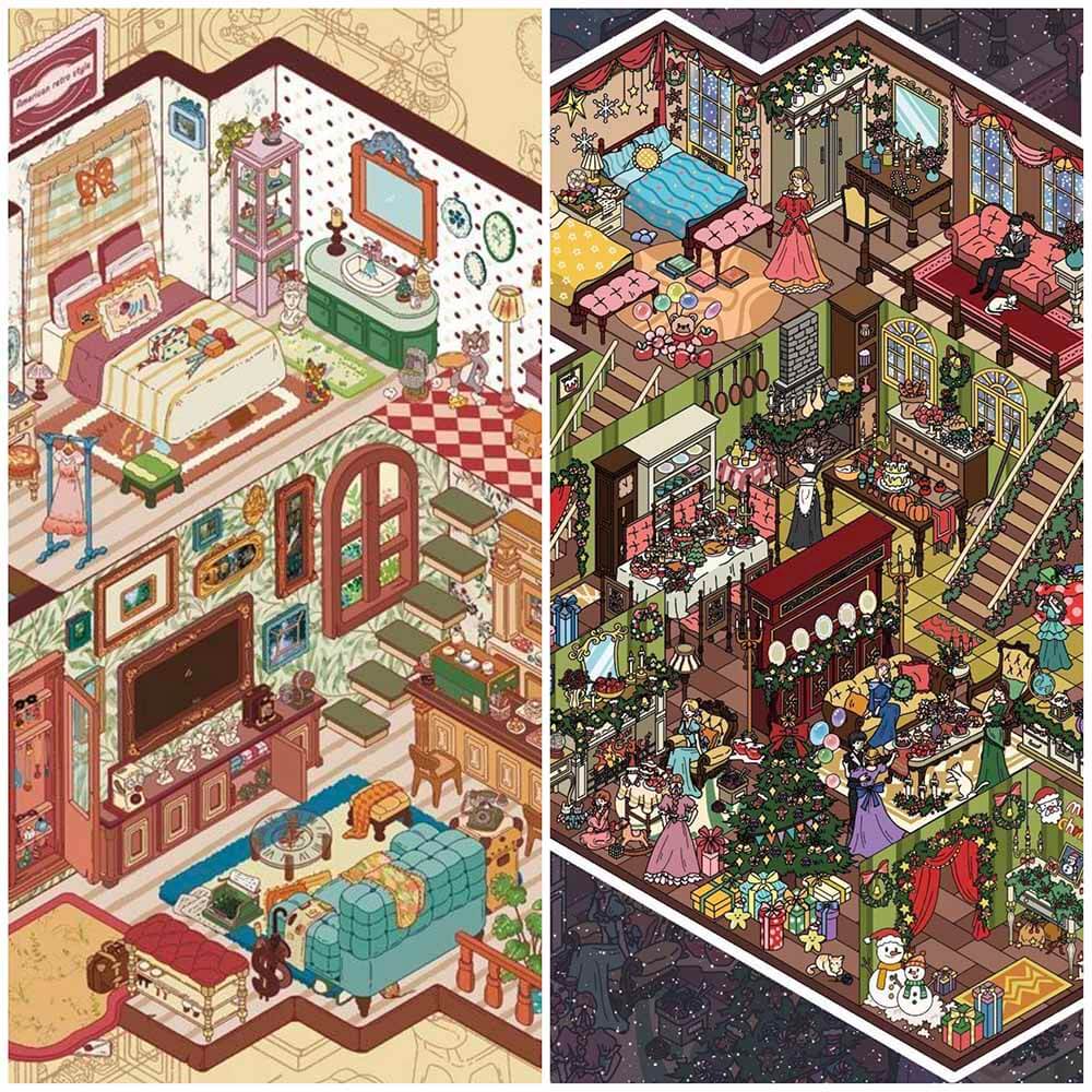 Maple Night DIY 3D Scenes Sticker 2 Cute Miniature Scenes(L)