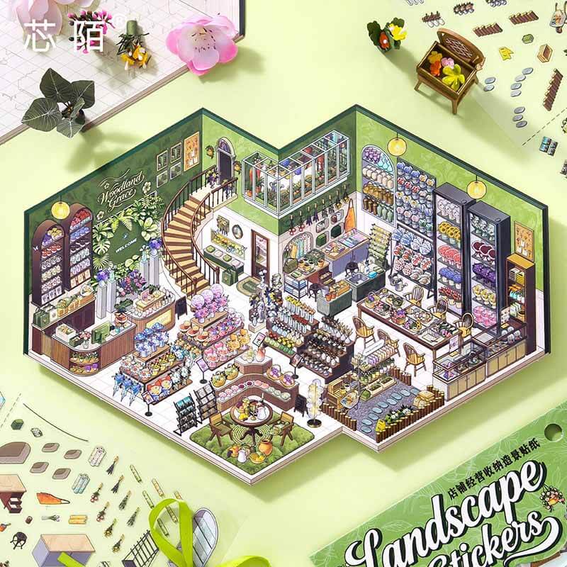 Market Scene DIY 3D Scene Stickers 2 Cute Scenes(L)