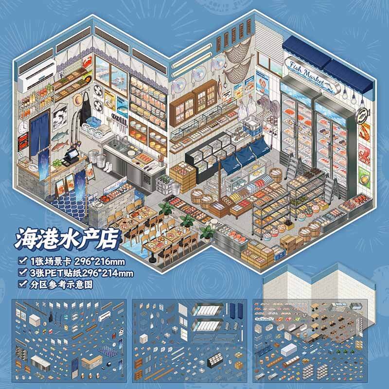 Market Scene DIY 3D Scene Stickers 2 Cute Scenes(L)