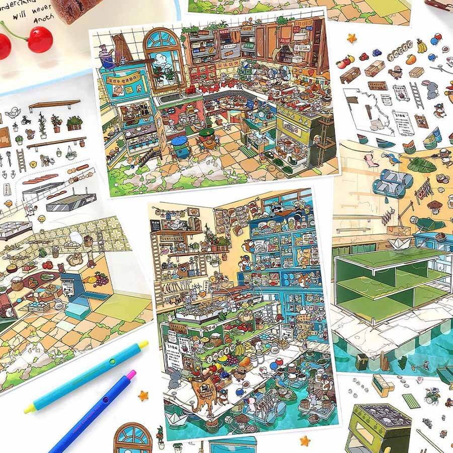 Market Tales DIY 3D Scene Stickers 2 Cute Miniature Scenes(L)