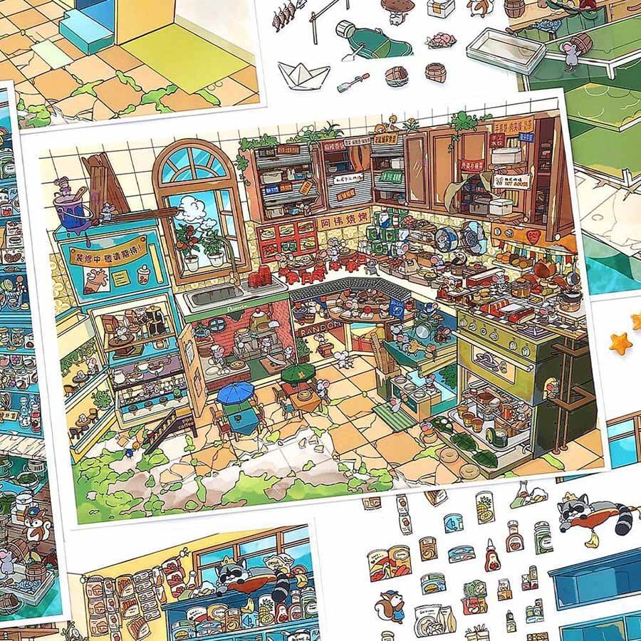 Market Tales DIY 3D Scene Stickers 2 Cute Miniature Scenes(L)