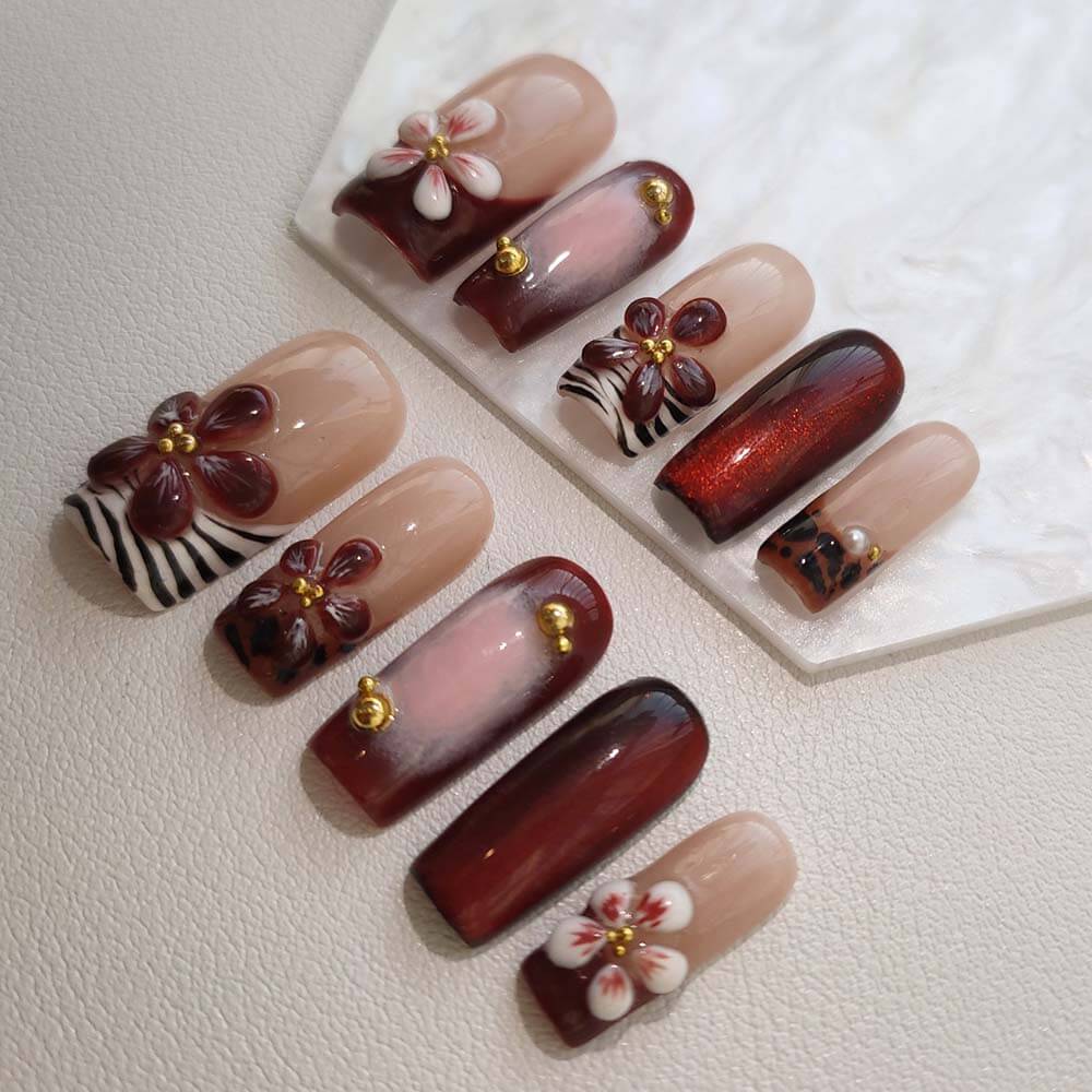 Beauty Art Garden Press On Nails Maroon Mirage 52
