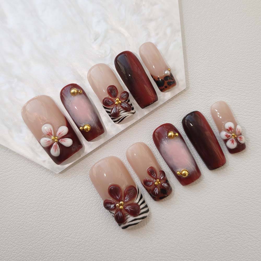 Beauty Art Garden Press On Nails Maroon Mirage 52
