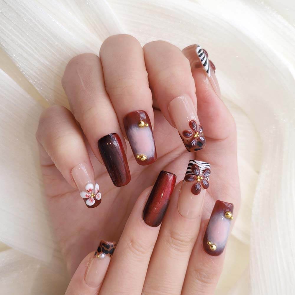 Beauty Art Garden Press On Nails Maroon Mirage 52