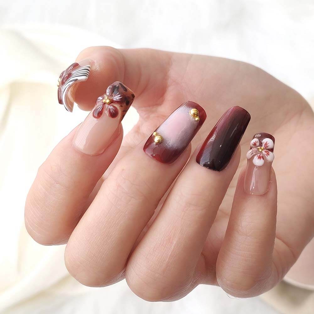 Beauty Art Garden Press On Nails Maroon Mirage 52