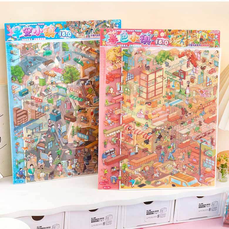 Memory Town DIY 3D Scenes Sticker 4 Cute Miniature Scenes(L)