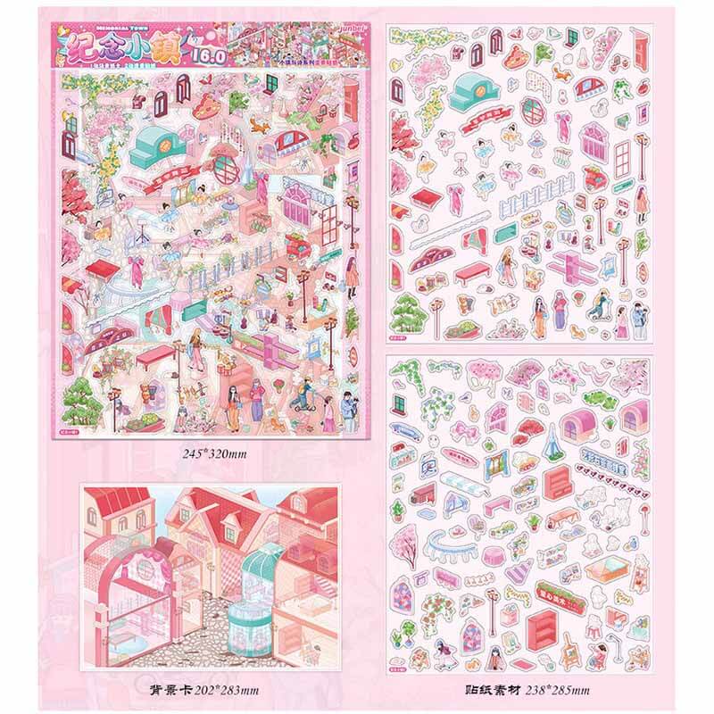 Memory Town DIY 3D Scenes Sticker 4 Cute Miniature Scenes(L)