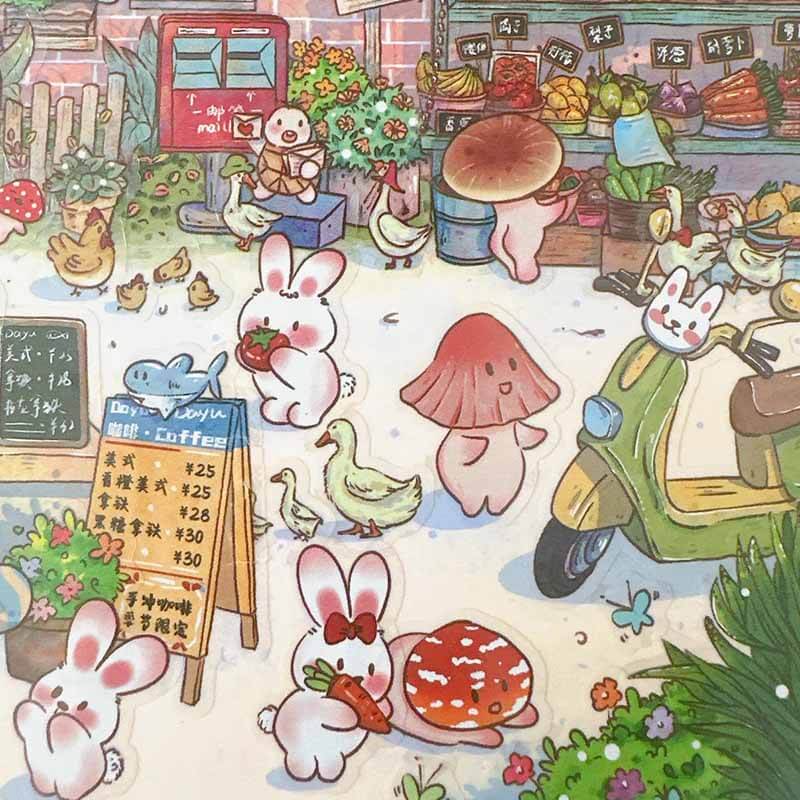 Merry Fish Village DIY 3D Scene Stickers 2 Cute Miniature Scenes(L)