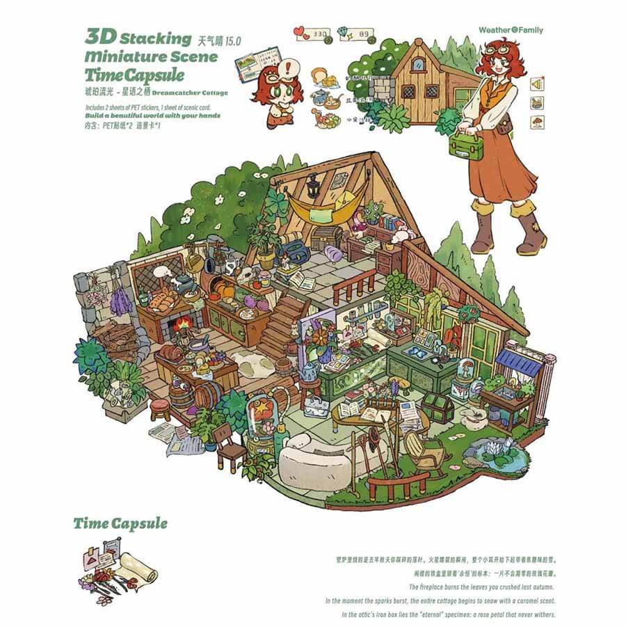 Moonlight Symphony DIY 3D Sticker 4 Cute Miniature Scenes(L)