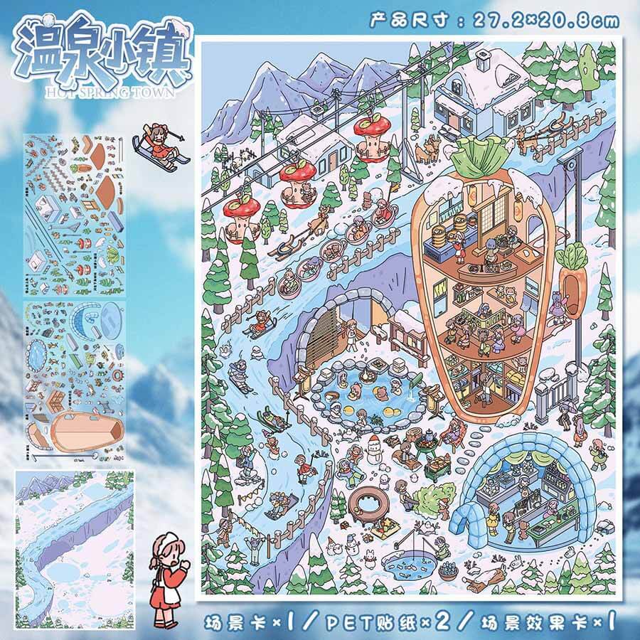 Mushroom Town DIY 3D Scene Stickers 2 Cute Miniature Scenes(L)