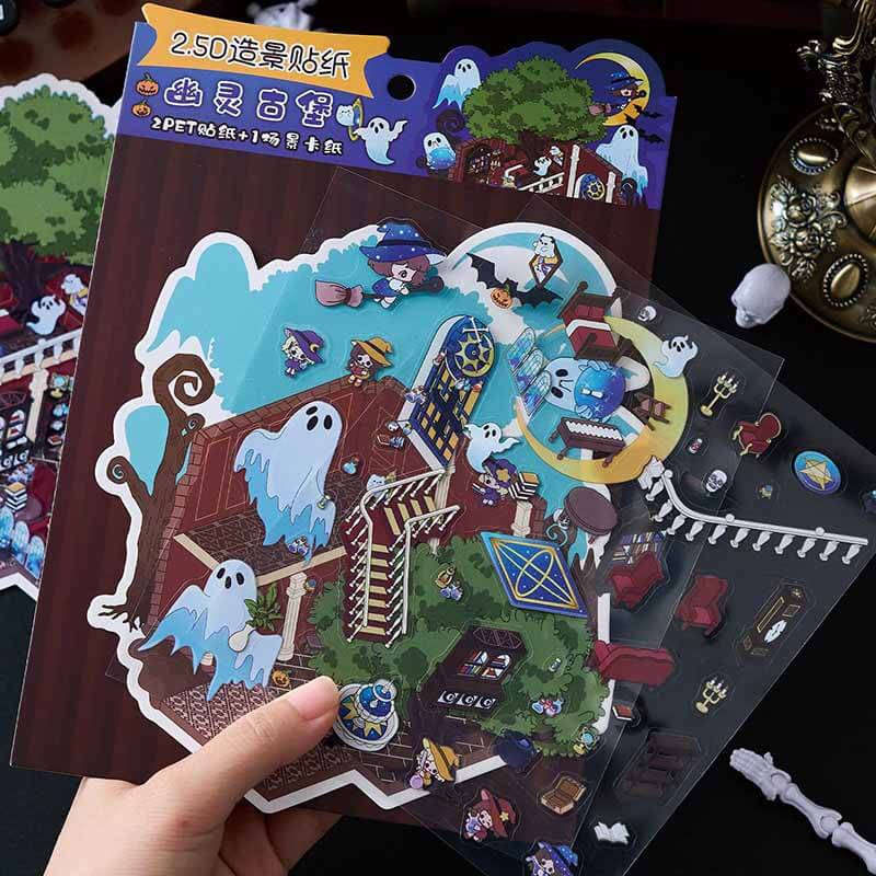 Mystery Vacation DIY 3D Scene Stickers 4 Cute Miniature Scenes(M&L)