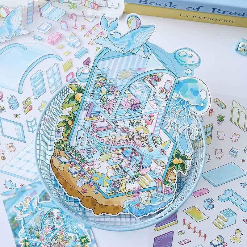 Mystery Vacation DIY 3D Scene Stickers 4 Cute Miniature Scenes(M&L)