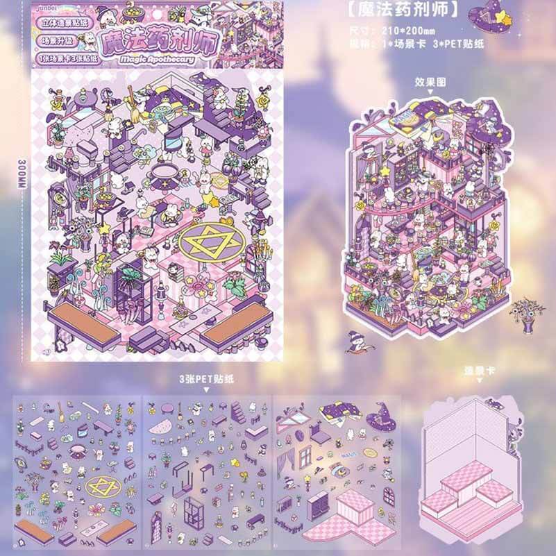 Mystic Realms DIY 3D Scene Stickers 4 Cute Miniature Scenes