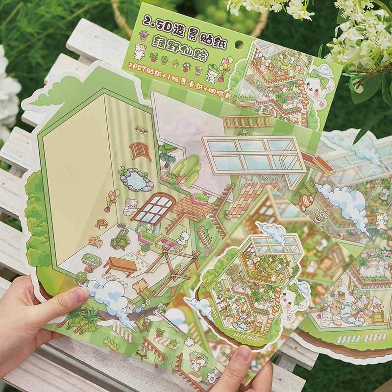 Nature Heart DIY 3D Scene Stickers 2 Cute Miniature Scenes(M)