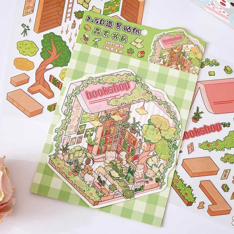 Nature Heart DIY 3D Scene Stickers 2 Cute Miniature Scenes(M)
