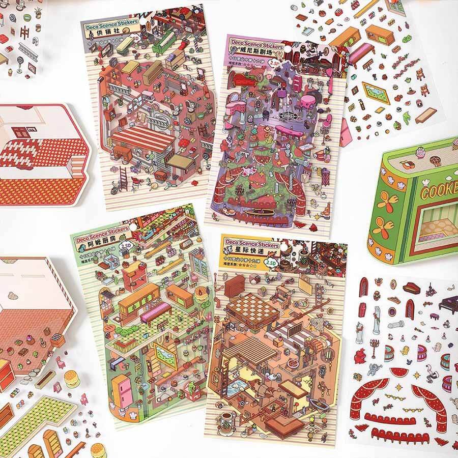 Nostalgic Chronicles DIY 3D Scene Stickers 4 Cute Miniature Scenes(S)