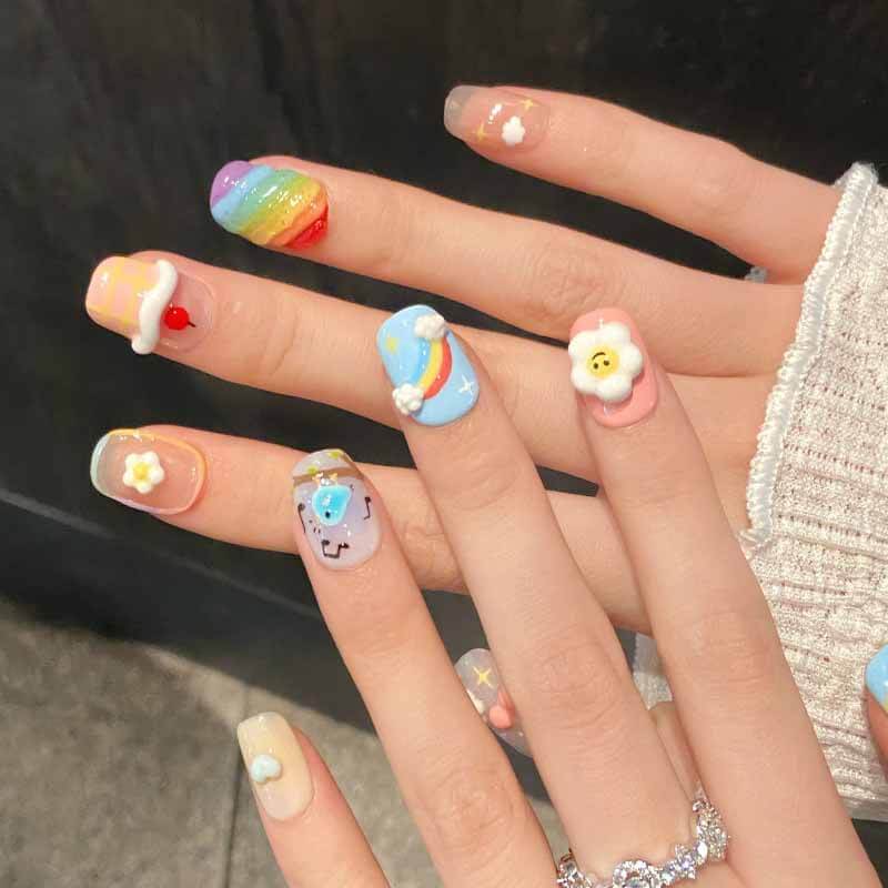 Beauty Art Garden Press On Rainbow Puff 201