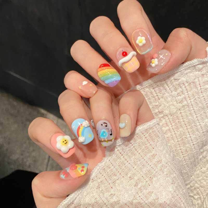 Beauty Art Garden Press On Rainbow Puff 201