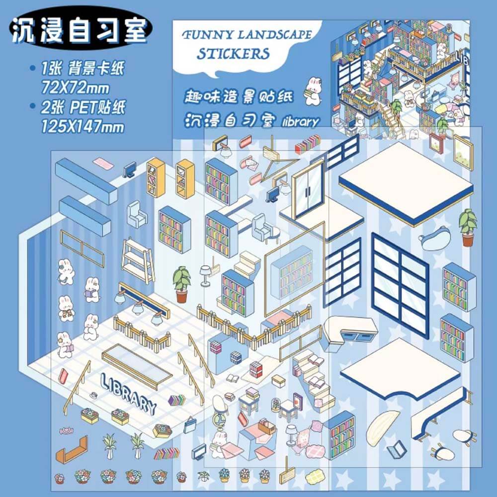 Mini World DIY 3D Scene Stickers 4 Cute Miniature Scenes(S)