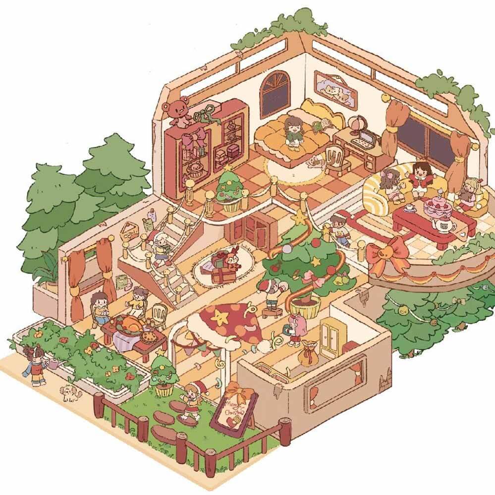 Grand Villa DIY 3D Scene Stickers 4 Lovely Miniature Scenes(M&L)