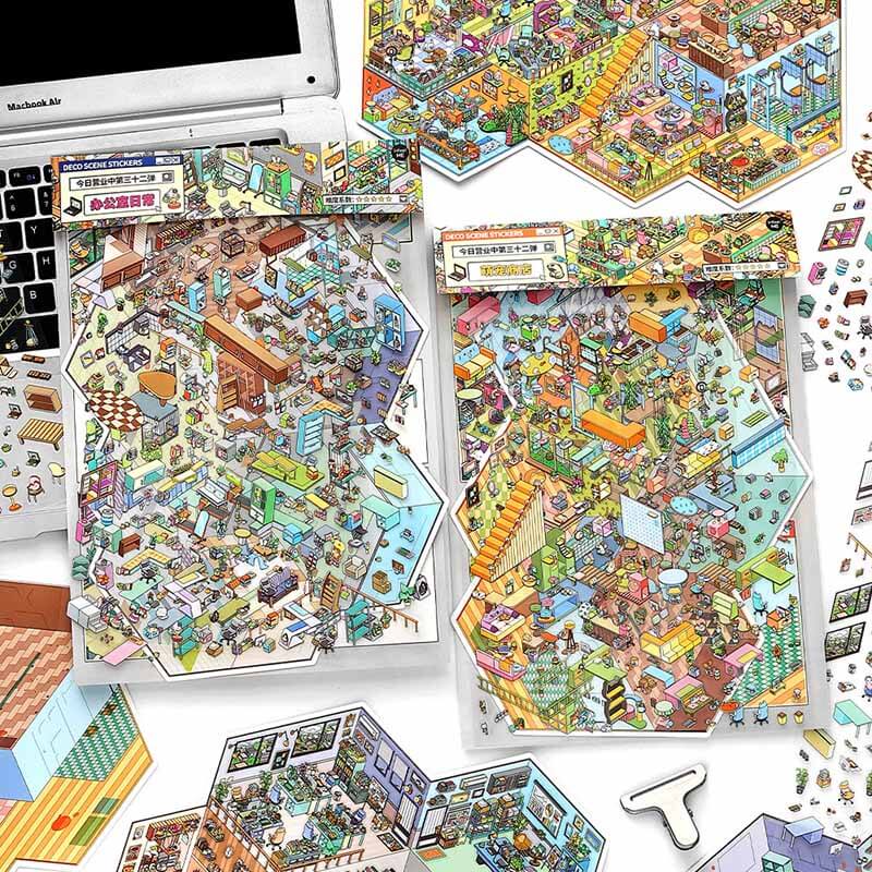 Office Haven DIY 3D Scene Stickers 2 Cute Miniature Scenes(L)