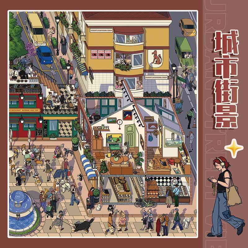 Old Town Walk DIY 3D Scene Stickers 3 Cute Scenes(L)