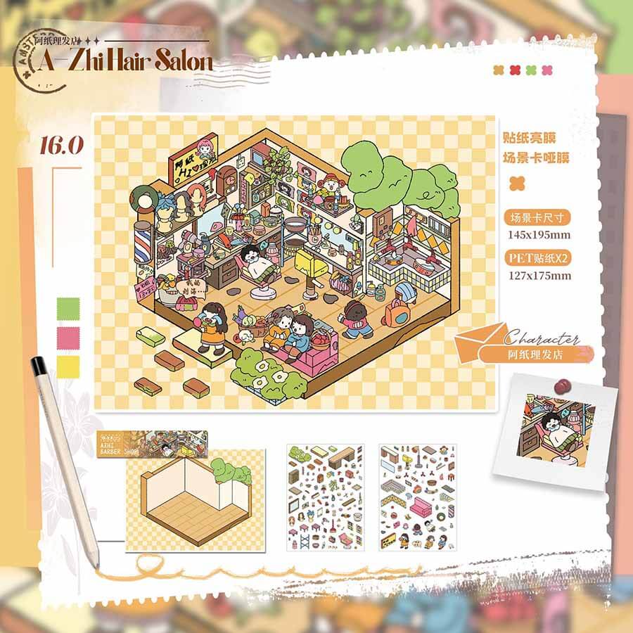 Paper Town Stories DIY 3D Scene Stickers 4 Cute Miniature Scenes(M)