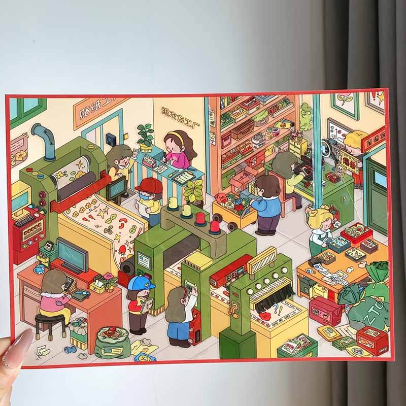 Paper Town Stories DIY 3D Scene Stickers 4 Cute Miniature Scenes(M)