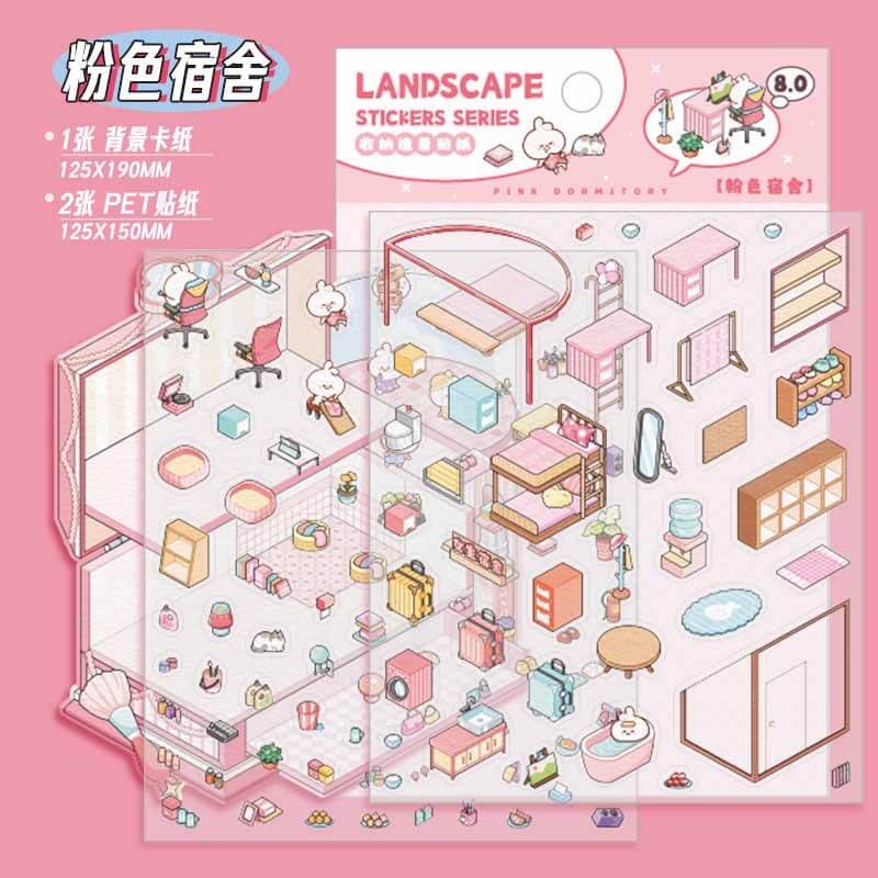 Pastel Dorm Life DIY 3D Scene Sticker 2 Cute Miniature Scenes