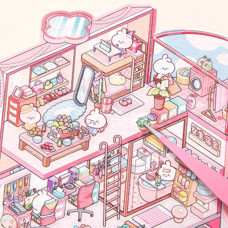 Pastel Dorm Life DIY 3D Scene Sticker 2 Cute Miniature Scenes