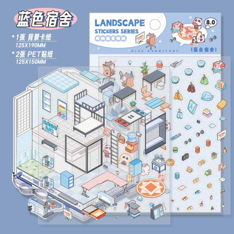 Pastel Dorm Life DIY 3D Scene Sticker 2 Cute Miniature Scenes