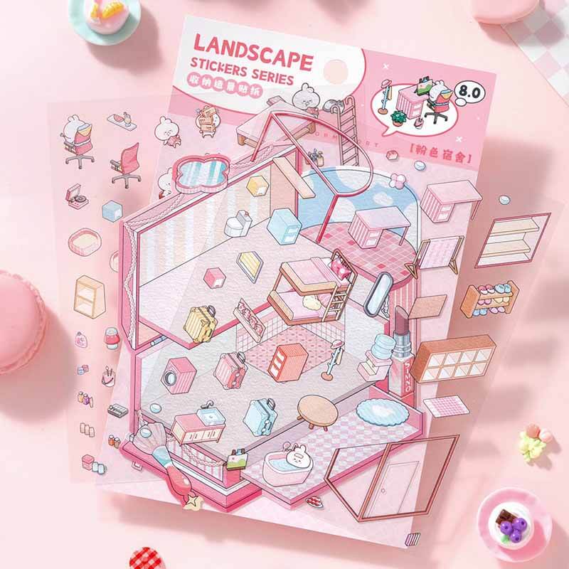 Pastel Dorm Life DIY 3D Scene Sticker 2 Cute Miniature Scenes