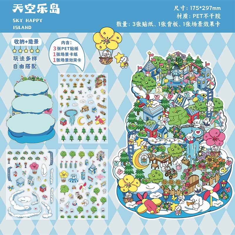 Pastel Fantasy DIY 3D Scene Stickers 4 Cute Miniature Scenes(L)