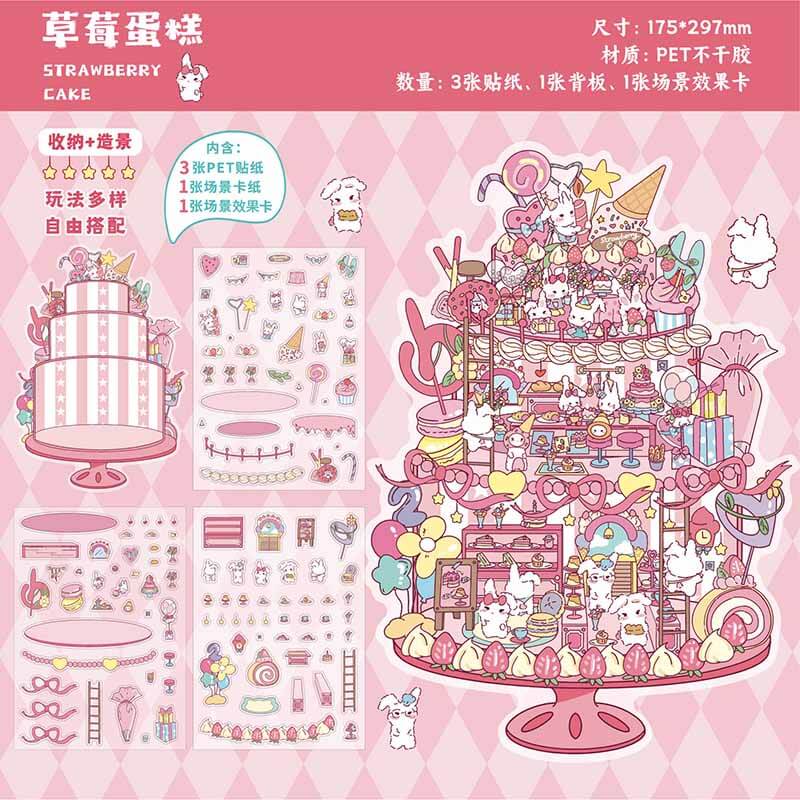 Pastel Fantasy DIY 3D Scene Stickers 4 Cute Miniature Scenes(L)