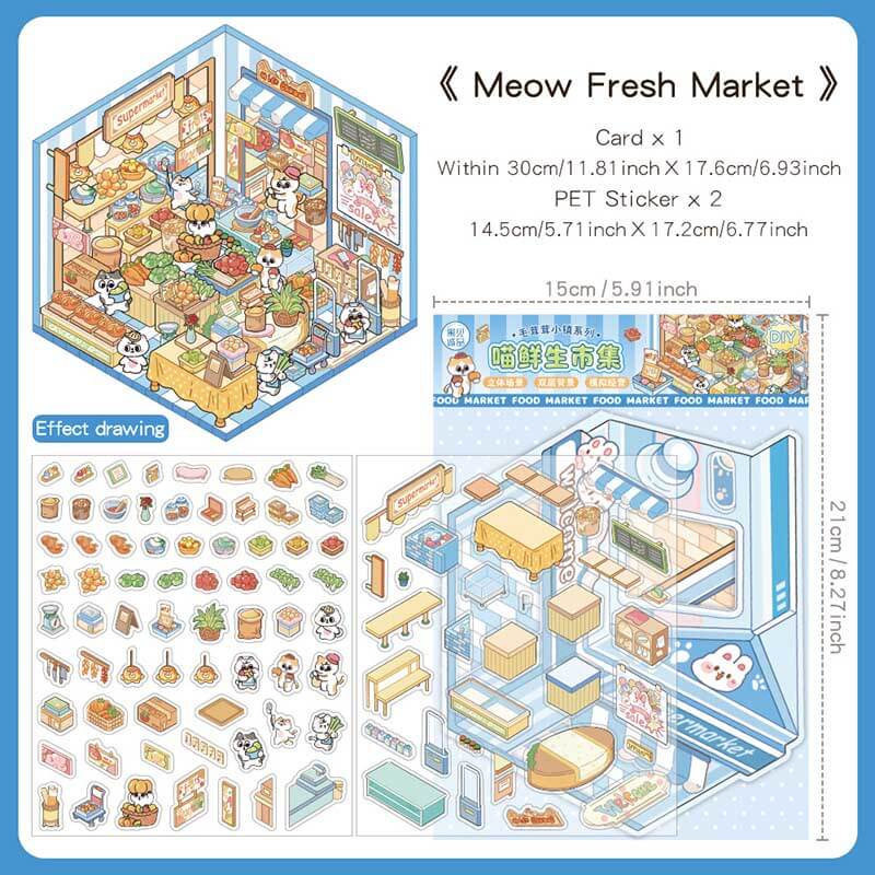 Paws & Palates DIY 3D Scene Stickers 4 Cute Miniature Scenes(S)