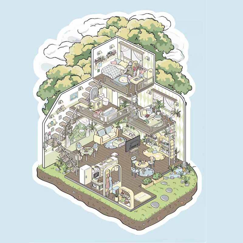 Peaceful Weekend DIY 3D Scene Stickers 2 Cute Miniature Scenes(L)