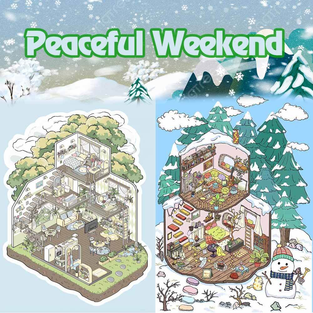 Peaceful Weekend DIY 3D Scene Stickers 2 Cute Miniature Scenes(L)