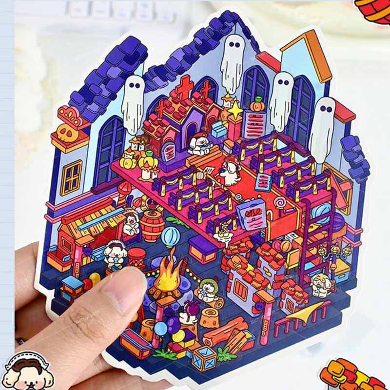 Peach Planet Club DIY 3D Scene Stickers 4 Cute Miniature Scenes(S)