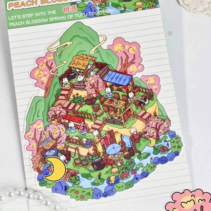 Peach Planet Club DIY 3D Scene Stickers 4 Cute Miniature Scenes(S)