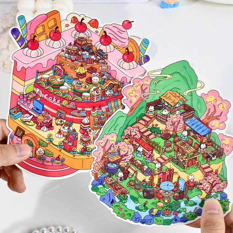 Peach Planet Club DIY 3D Scene Stickers 4 Cute Miniature Scenes(S)