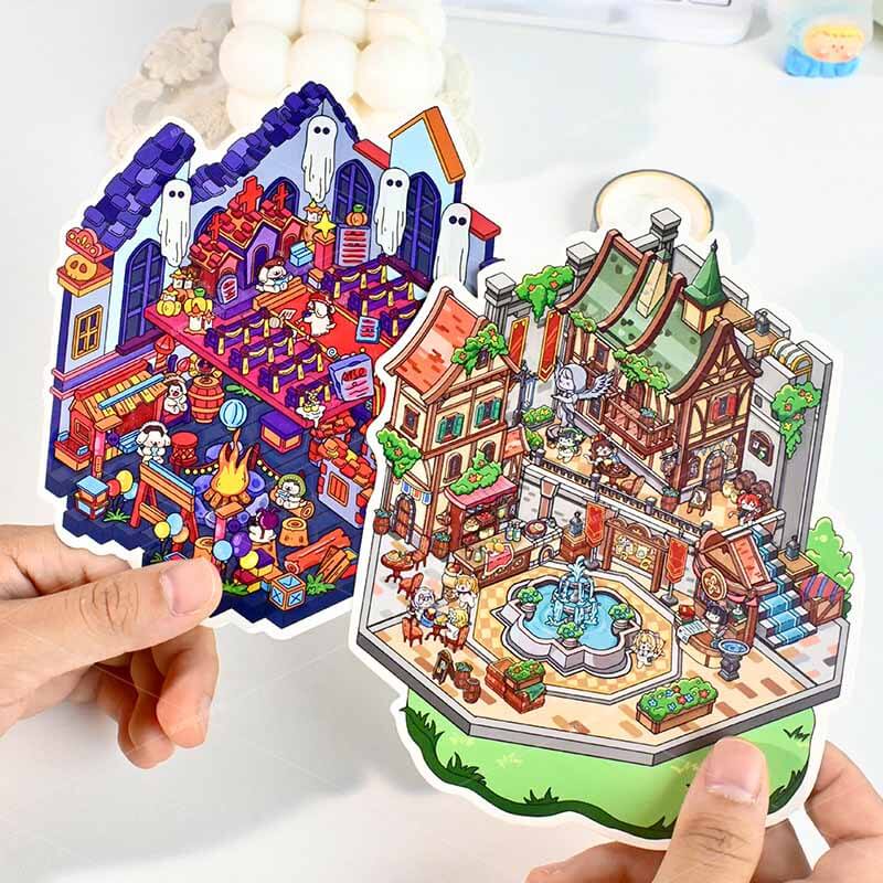 Peach Planet Club DIY 3D Scene Stickers 4 Cute Miniature Scenes(S)