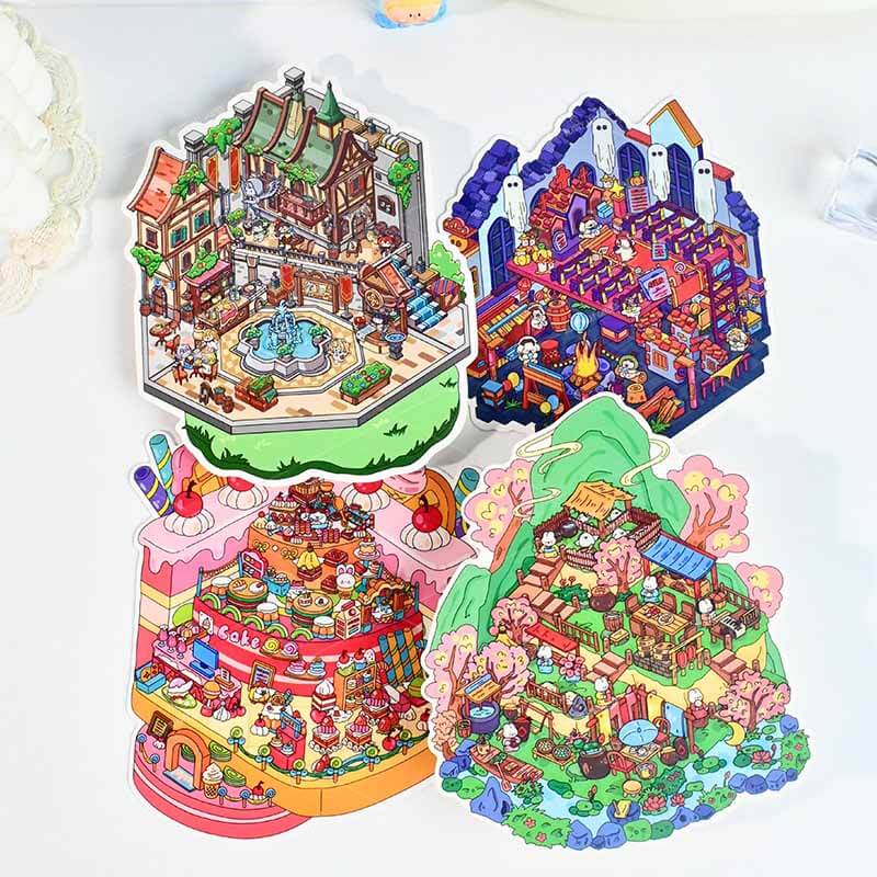Peach Planet Club DIY 3D Scene Stickers 4 Cute Miniature Scenes(S)