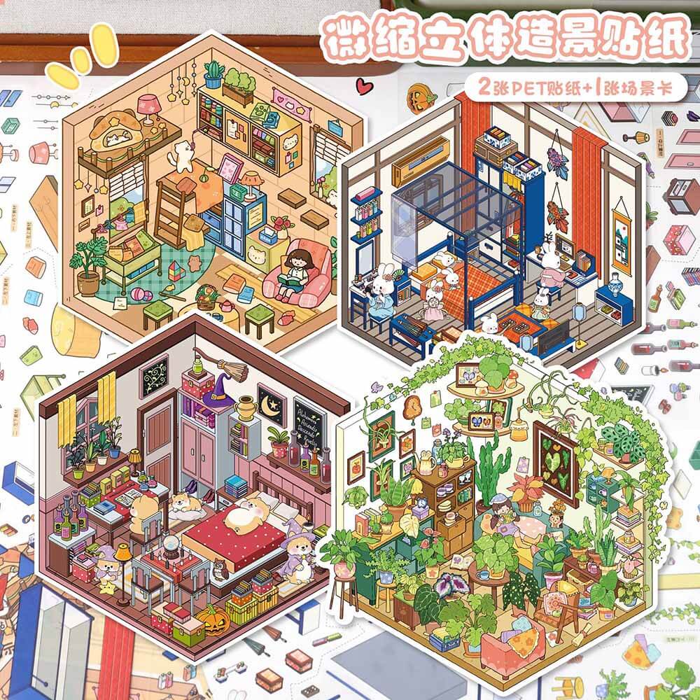 Pet Cozy Home DIY 3D Scene Stickers 4 Cute Scenes(S)