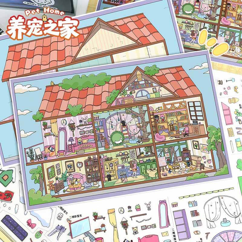 Pet Lovers’ Home DIY 3D Scene Stickers 2 Cute Miniature Scenes(L)