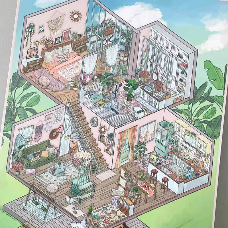 Phoenix Haven DIY 3D Scenes Sticker Cute Miniature Scenes(L)