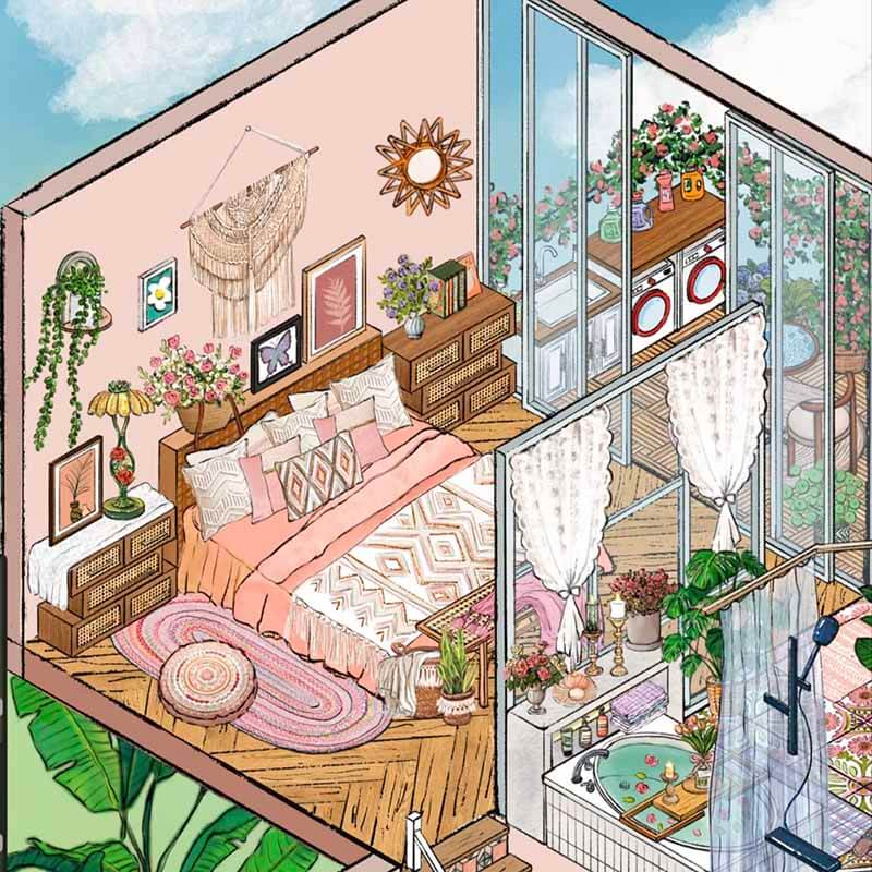 Phoenix Haven DIY 3D Scenes Sticker Cute Miniature Scenes(L)