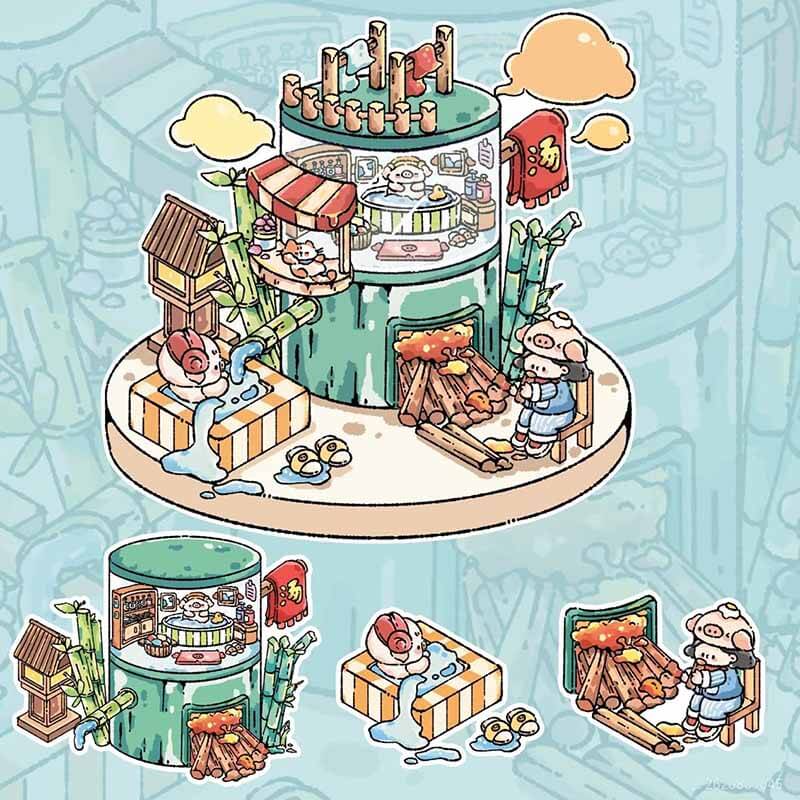 Piggy’s Shop DIY 3D Scene Stickers Cute Miniature Scenes(L)